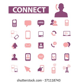 connection, communication, link, internet, online, phone, computer network, hosting, system administration, router, laptop, tower, antenna, equipment, lan, broadcasting, technology icons, signs vector