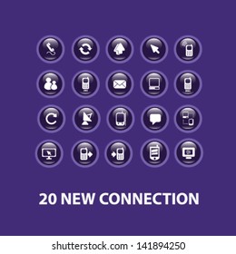connection, communication technology, interface, buttons, icons set, vector