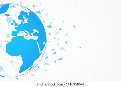 Connection concept, Abstract Technology Background, blue circuit with globe map