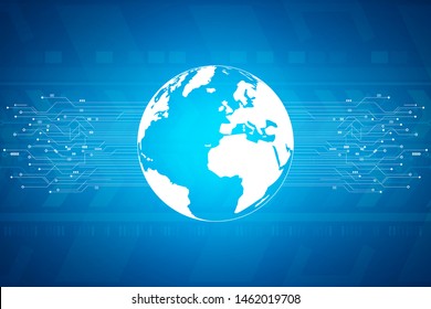 Connection concept, Abstract technology speed background, blue circuit with globe map