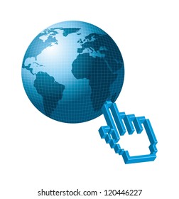 connection concept illustration, planet with cursor hand. vector