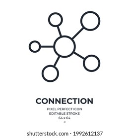 Connection concept. Molecule editable stroke outline icon isolated on white background flat vector illustration. Pixel perfect. 64 x 64.