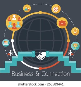 Connection Concept, Shake Hands, Business Icons, Flat Design, Marketing, Success and Achievement