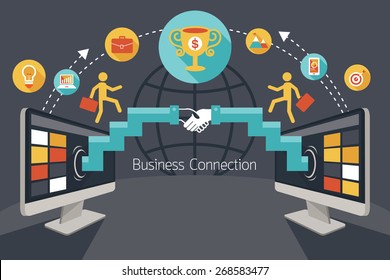 Connection Concept, Shake Hands, Business Icons, Flat Design, Marketing, Success and Achievement