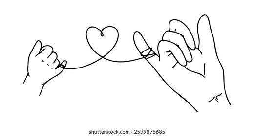 Connection is created through a line drawn from one hand to another with a heart in between, symbolizing unity and love between generations