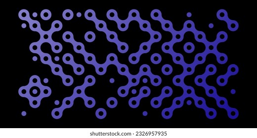 Connection, connection, design, technology concept. Structure of abstract streamlined connected elements with round holes on black background for web design, user interface design. Vector illustration