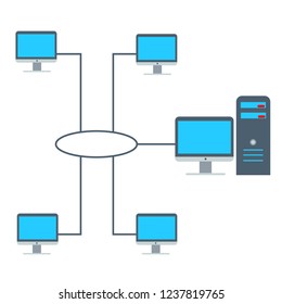 connection diagram of computers. vector illustration