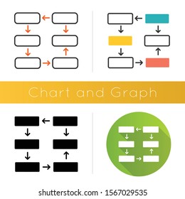 Connection diagram icon. Wiring chart. Progress stages presentation, process steps visualization. Closed cycle report. Flat design, linear and color styles. Isolated vector illustrations