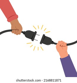 Connection and disconnection concept, Hands holding plug, Concept of 404 error logo.