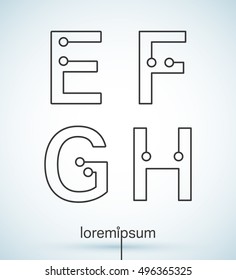 Connection dots font. Set of letters E, F, G, H logo or icon vector design