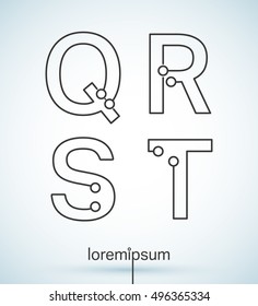 Connection dots font. Set of letters Q, R, S, T logo or icon vector design