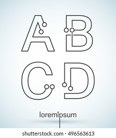 Connection dots font. Set of letters A, B, C, D logo or icon vector design