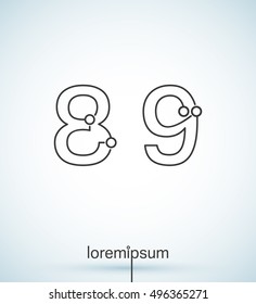 Connection dots font. Set of numbers 8, 9 logo or icon vector design