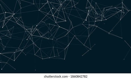 Connection of dots and lines on a blue background. Abstract vector illustration.