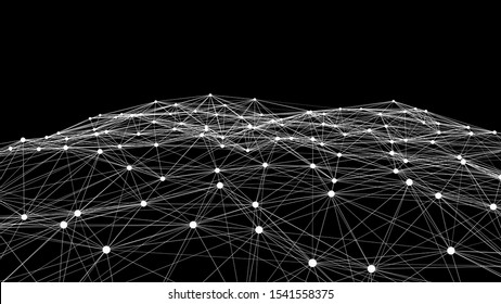 Connection of dots and lines on a dark background. Abstract vector illustration.