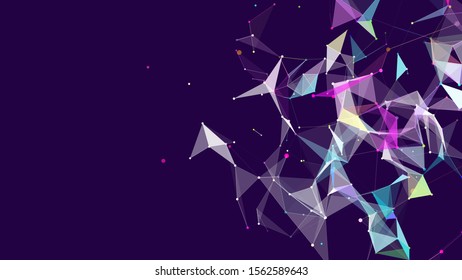 Connection of dots and lines on a dark background. Abstract vector illustration.