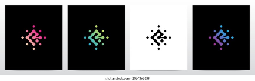 Connection Dots Rotate Letter Logo Design R
