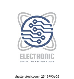 Connection electronic technology - creative logo design. Digital chip sign. Network communication concept symbol. Database icon. Blockchain futuristic symbol. Corporate identity. Vector illustration.