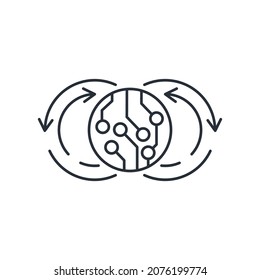 Conexión de las transacciones electrónicas. Flujo operativo. Icono lineal vectorial aislado en fondo blanco.