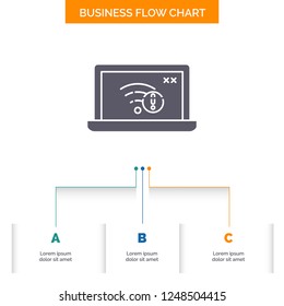 connection, error, internet, lost, internet Business Flow Chart Design with 3 Steps. Glyph Icon For Presentation Background Template Place for text.