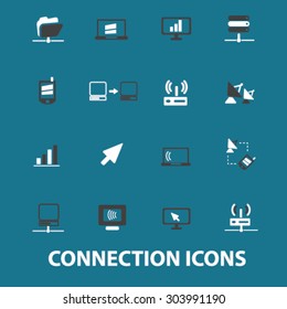 conexión iconos aislados planos, signos, ilustraciones establecidas, vector para web, aplicación