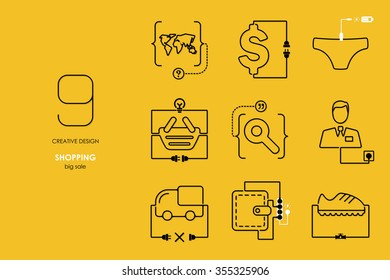 Connection flat line design shopping. Minimalism outline concept