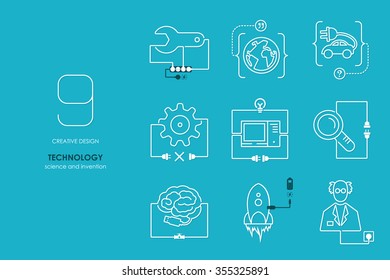 Connection flat line design technology. Minimalism outline concept