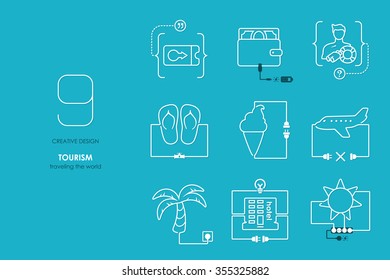Connection flat line design tourism. Minimalism outline concept