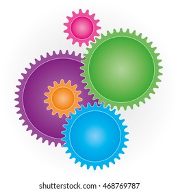 Connection Gears ( Cog wheels ) symbol on white background. Teamwork or preference concept symbol. Vector EPS10.