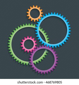 Connection Gears ( Cog wheels ) symbol on dark background. Teamwork or preference concept symbol. Vector EPS10.