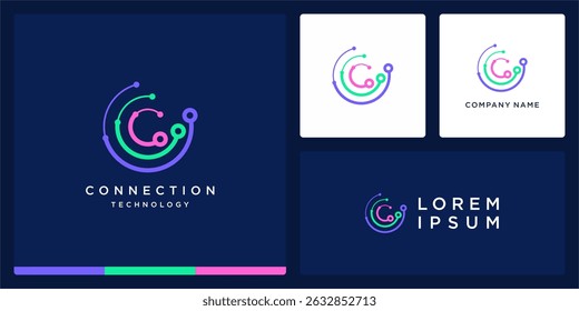 Connection global logo tech with dot line