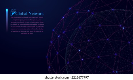 Connection to the global network. Abstract blue vector background of dots and lines. The concept of big data, digital technologies, science and information technology development.