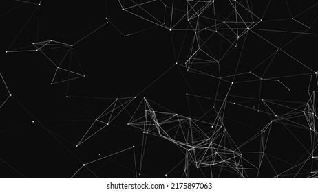 Connection to the global network. Abstract vector dots and lines on a black background. The concept of big data, digital technology, science and information technology development.