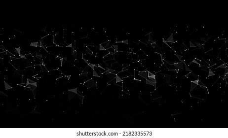 Connection to the global network. Abstract vector dots and lines on a black background. The concept of big data, digital technology, science and information technology development.