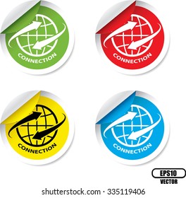 Connection, Globe (go to web) Colorful Circle Label, Sticker, Tag, Sign And Icon Banner Business Concept, Design Modern. Vector illustration.