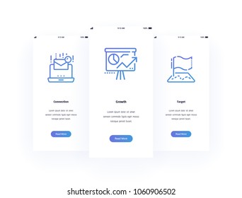 Connection, Growth, Target Vertical Cards with strong metaphors. Template for website design.