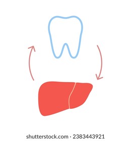 Connection of healthy teeth and liver. Relation health of human liver and tooth. Hepatic and chewing unity. Vector illustration svg
