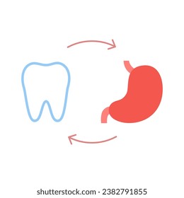 Connection of healthy teeth and stomach. Relation health of human stomach and tooth. Gastric digestion and chewing unity. Vector illustration svg
