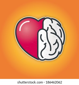 Connection of heart and brain. Vector icon of heart and brain symbiosis.
