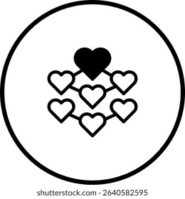 Connection of hearts network design representing love relationships and community ties