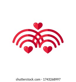 Connection of hearts. Vector heart connect icon in flat style.  Love connection. Love signal. 