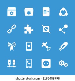Connection icon. collection of 16 connection filled icons such as gear, heart mobile, satellite, server, plug socket. editable connection icons for web and mobile.
