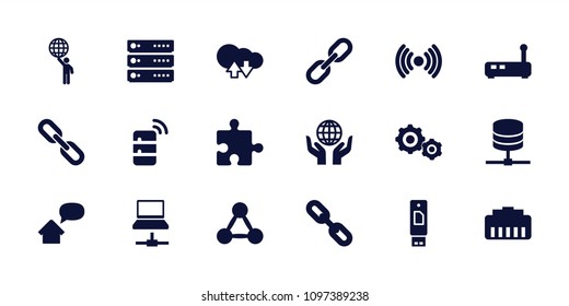 Connection icon. collection of 18 connection filled icons such as server, signal, usb drive, router, link, home message. editable connection icons for web and mobile.