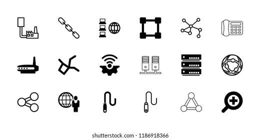 Connection icon. collection of 18 connection filled and outline icons such as server, wire, zoom in, chain, share, globe and man. editable connection icons for web and mobile.