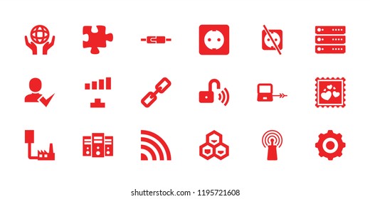 Connection icon. collection of 18 connection filled icons such as signal, puzzle, chain, holding globe, server, plug socket. editable connection icons for web and mobile.