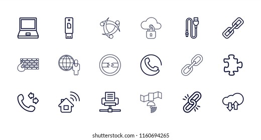 Connection icon. collection of 18 connection outline icons such as call, puzzle, chain, laptop, usb drive, wire. editable connection icons for web and mobile.