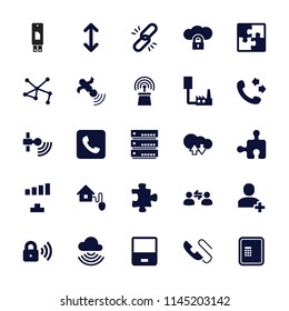 Connection icon. collection of 25 connection filled icons such as atm, puzzle, signal, call, laptop, chain, satellite. editable connection icons for web and mobile.