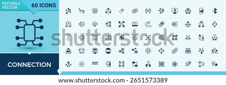 Connection icon collection. Contains outline symbols like network, icon, datum, line, net and more. Minimalist icons pack. Connect modern icon. Vector illustration.