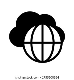 Icono de conexión. Icono de globo y nube en glifo plano negro, estilo relleno aislado en fondo blanco