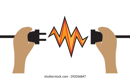 Connection icon. Hands hold a wire plug and socket. Vector illustration for your design, web sites etc. 
